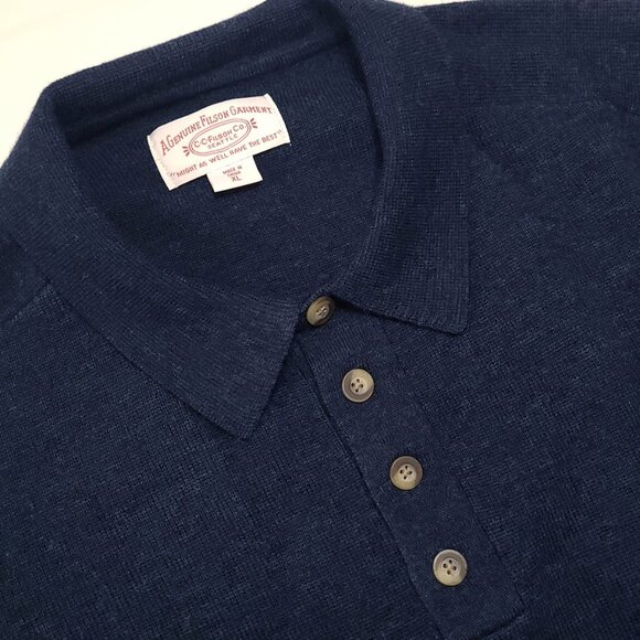 FILSON 100% Wool Polo Sweater Men's XL Navy Jumper Pullover - Picture 4 of 9